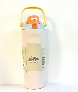 Owala 30oz Insulated Travel Tumbler with Handle Leak-Proof Straw Lid Pastel Color Triple-Walled Vacuum Insulation Reusable Water Bottle for Gym On-the-Go Drinkware Flasks Bottled Portable Stylish Mug