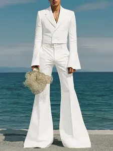 INCERUN Men's Fashion Elegant Solid Color Flounce Long Sleeve Cropped Blazer+ Flare Pants Suits Set, Perfect for Daily Wear, Stylish and Comfortable