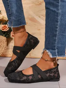 Women's Ballet Flats, Square Toe Mary Jane Shoes with Adjustable Straps, Flat Design Comfortable Rubber Sole PU Slip-On Sneakers, Daily Wear