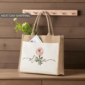 Custom Birth Month Flower Tote Bag, Gift for Women, Birthday Name Bag, Present for Mom or Friend, Family Gift, Custom Birthday Gift