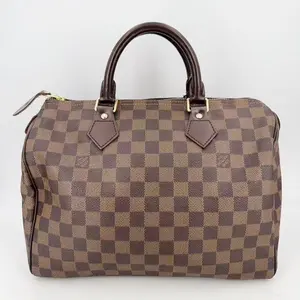 Pre-owned Louis Vuitton leather Travel Bags Speedy 30 Damier Ebene Satchel Bag Brown