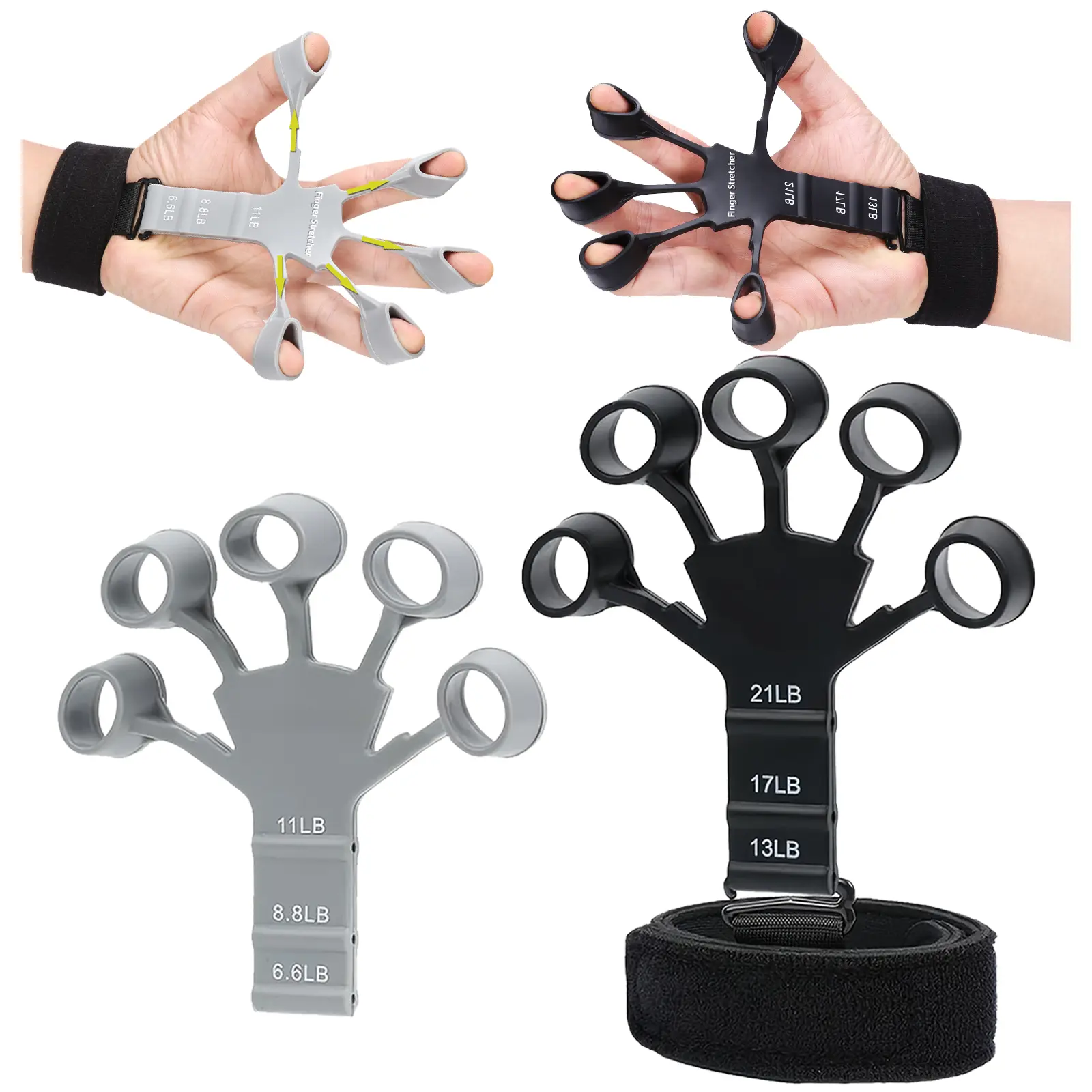 Silicone Finger Strengthener and Hand Stretcher, 2-Pack Adjustable Exerciser with 6 Resistance Levels for Athletes, Musicians, and Gamers - Forearm & Wrist Trainer