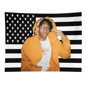 Lil Tecca Black & White American Flag Modern Stripe Design Tapestry 3x5 FT - Polyester Hip-Hop Fan Art Wall Hanging for Bedroom Decor, Streetwear Aesthetic Banner