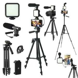 Video Blog Kit for YouTubers 1 Set Telescopic Tripod Microphone Fill Light Remote Control Perfect Video Recording Accessories for iPhone Android Camera Vlogging Kit