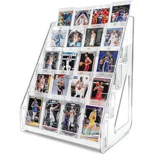 5 Tier Acrylic Card Display Stand, Vertical Holder Shelf for Baseball Basketball Sports Graded Cards Display Stand Tabletop Graded Slabs, Trading & Sports Cards, Tool-Free Snap Assembly (1 Pack)