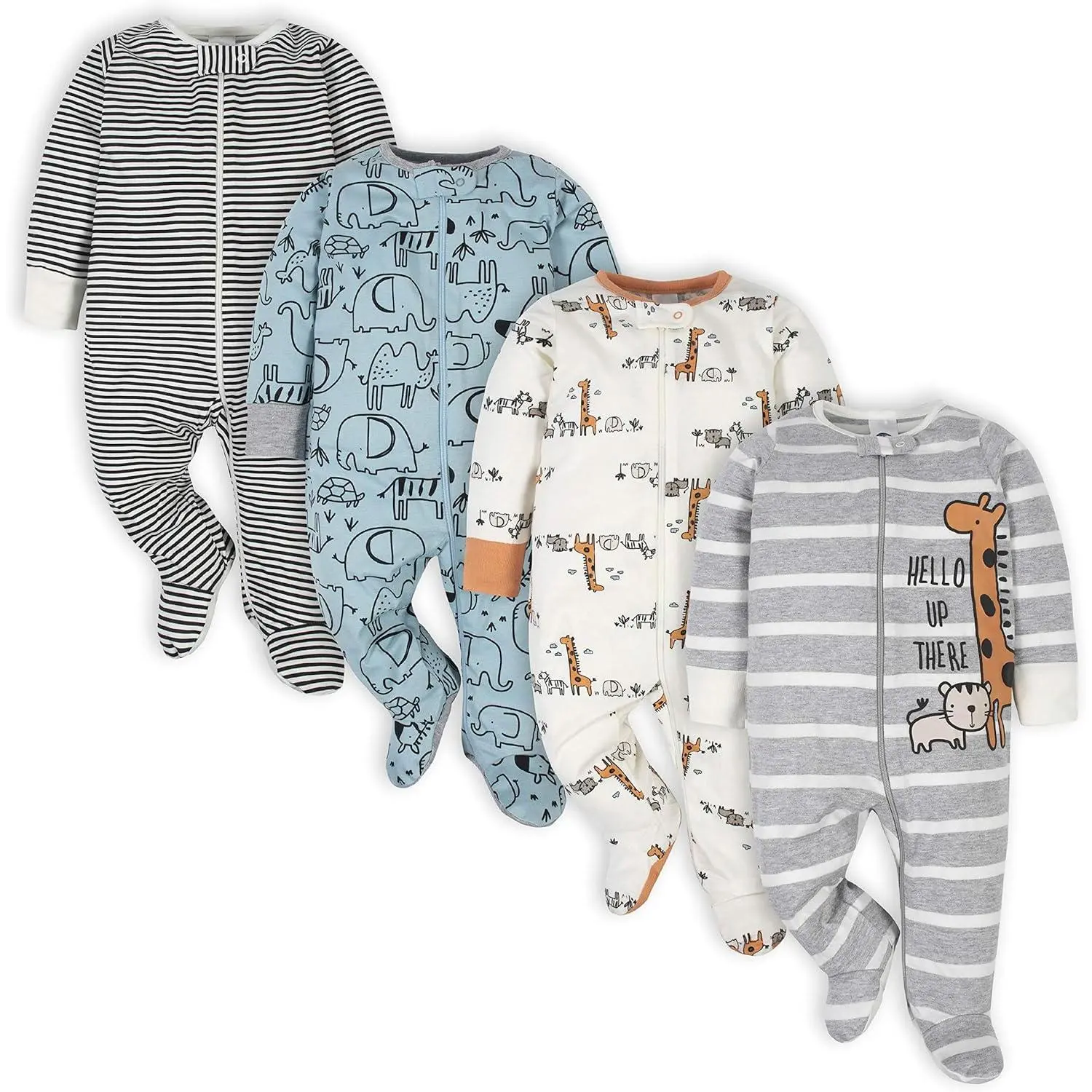 Baby Boys' 4-Pack Cozy Footed Zip Sleep Playsuits, 0-3 Months Animal Print Onesies - Newborn Clothes, Baby Clothing, Infant Pajamas, Sleepwear Outfits