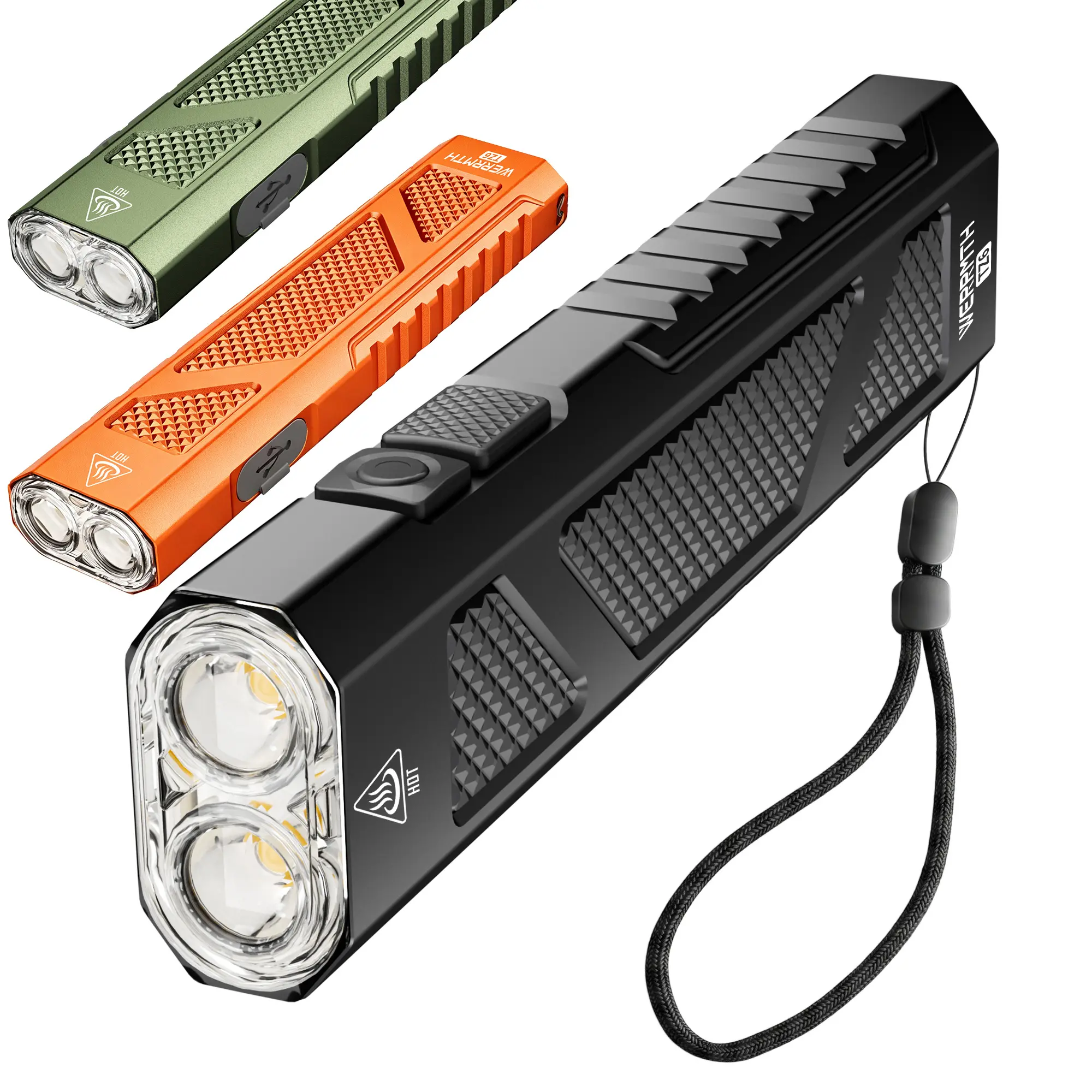 Lightweight 2000 Lumens EDC LED Flashlight, USB Rechargeable Pocket Hand Torch with 4 Lighting Modes, Non-Slip Compact Carry Light with Clip & Lanyard for Daily Use, Camping, Maintenance