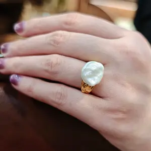 Natural Colorful Baroque Pearl Ring, Freshwater Pearl Button Pearl Ring, Romantic Classic, Simple