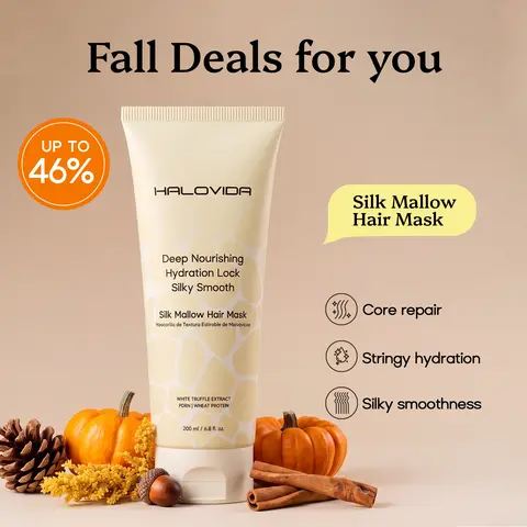 HALOVIDA Silk Mallow Hair Mask for Hydrating and Moisturizing Hair,Strengthens & Maintains Bonds within Hair, Flyaways & Reduce Breakage,Instant Softness & Shine,Pure,Dry & Damaged Hair Professional Treatment,Perfect for all hair types,6.8 fl.oz