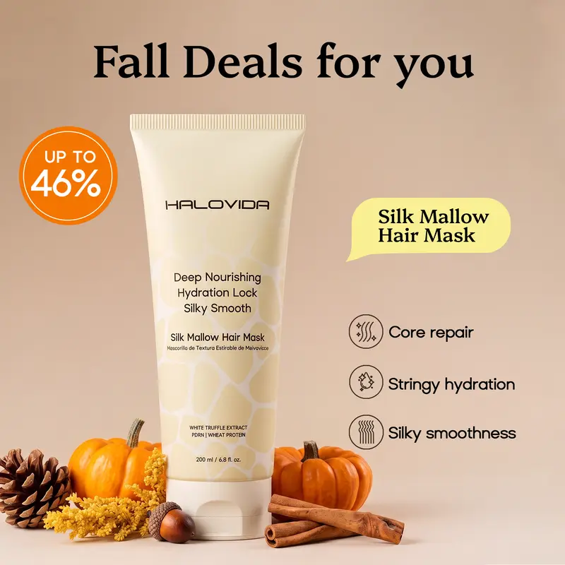 HALOVIDA Silk Mallow Hair Mask for Hydrating and Moisturizing Hair,Strengthens & Maintains Bonds within Hair, Flyaways & Reduce Breakage,Instant Softness & Shine,Pure,Dry & Damaged Hair Professional Treatment,Perfect for all hair types,6.8 fl.oz