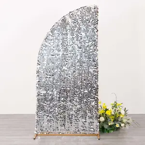 Silver Double Sided Big Payette Sequin Chiara Backdrop Stand Cover For Half Moon Wedding Arch 6ft