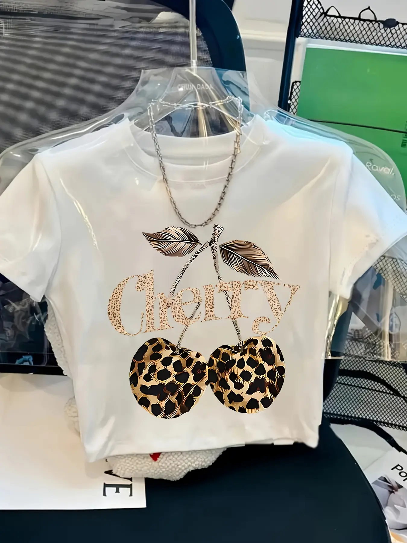Trendy Y2K Cherry Crop Top  - Sweet & Spicy Short Sleeve Tee, Letter Print Cropped T-Shirt