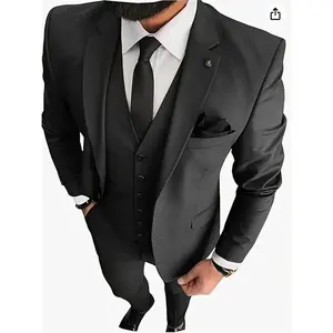 Men's Suits 3pcs Mens Business Suit Notch Lapel Blazer Formal Wedding Groom Pants Tux Vest Tuxedos (Blazer+vest+Pants) Menswear Workwear Business Casual Outfits Long Sleeve Beige