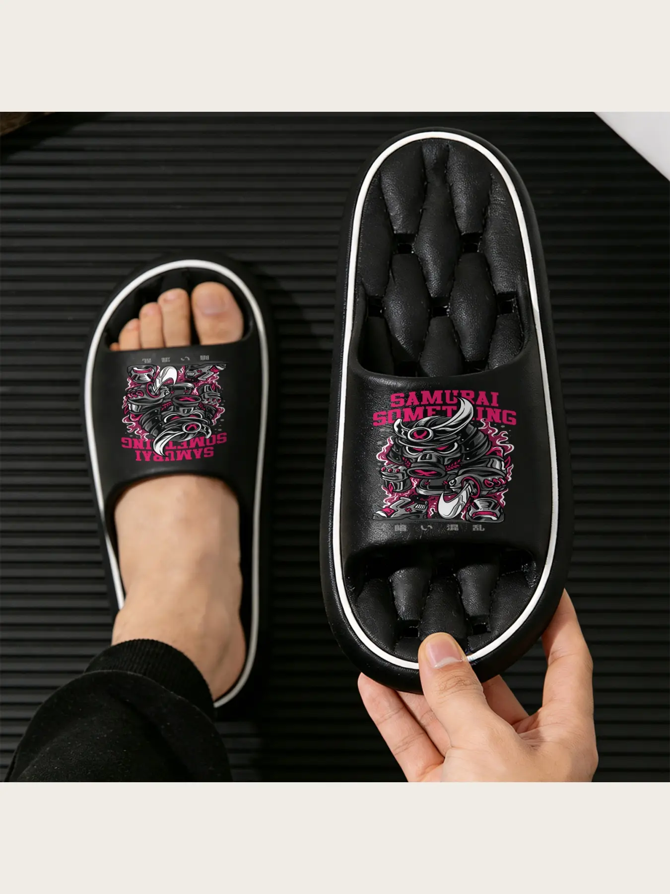 Samurai Something Dark Chaos Ninja Warrior Graphic Slippers for Men Women Cool Japanese Anime Inspired Slide Sandals Non Slip Indoor Outdoor Comfort Shoes