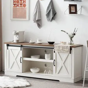 VanAcc 66" Farmhouse TV stand for 75 Inches TVs, Entertainment Center with Sliding Barn Door and Adjustable Shelf & Feet, Console Table with Storage