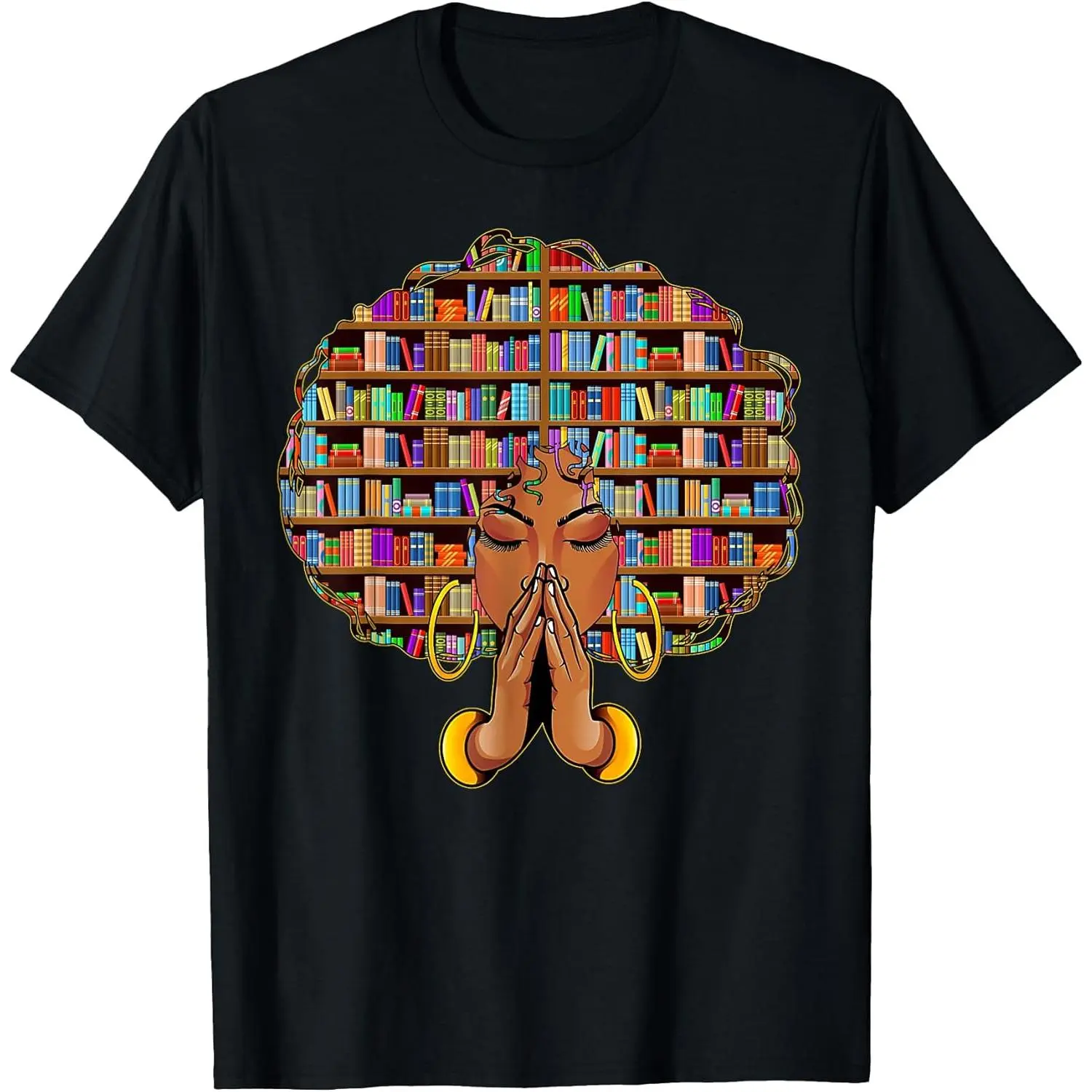 Cotton Graphic Top, Unisex Afro Woman Book Lover T-Shirt, Regular Fit Casual Short Sleeve Round Neck in Soft Fabric, Tshirt, Solid, Piece, Print, Birthday, Outfits