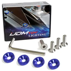 iJDMTOY 4pc JDM Racing Style M6 Blue Aluminum Washers Bolts Kit For Car License Plate Frame, Fender, Bumper, Engine Bay, etc