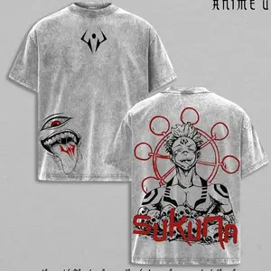Sukuna Jujutsu Kaisen Washed T Shirt | King of Curses Anime Graphic Tee | Japanese Manga Streetwear | Heavy Cotton Oversized Shirt for Anime Fans FHU