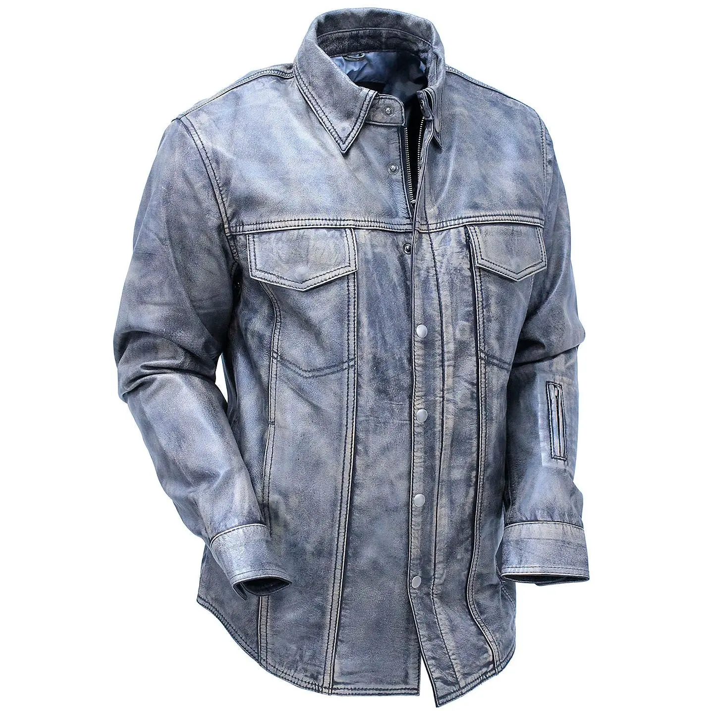 Men's Leather Shirt in Taupe/Black Vintage Lambskin #MS24807GK