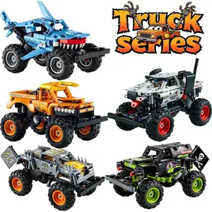 6 Types Technical Pull Back Monster Jam Truck Car Building Blocks Assemble Bricks Off Road Vehicle Toy Gift for Children Kids
