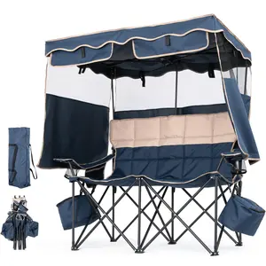ABORON XXL Double Camping Chair with Shade Canopy, Fully Padded Folding Camping Loveseat , Oversized Camping Bench Lawn Chairs Patio Lounge Chairs for Adults summerwins