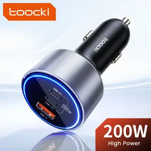 Toocki USB-A+2USB-C 3-port car charger 200W supports iPhone-PD3.0, Samsung-AFC/PPS, Huawei-SCP/FCP, fast charge-QC 4+ for charging mobile phones/laptops/tablets, etc. Suitable for cars/trucks/vans