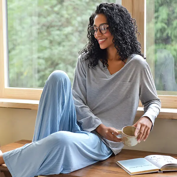 Women's Basic Modal 2-Piece Pajama Set - Longsleeves, Patchwork, Cooling Ice Silk Feel, Wearable Outside, Plus Size, All Seasons Cold Wash Sleepwear & Loungewear