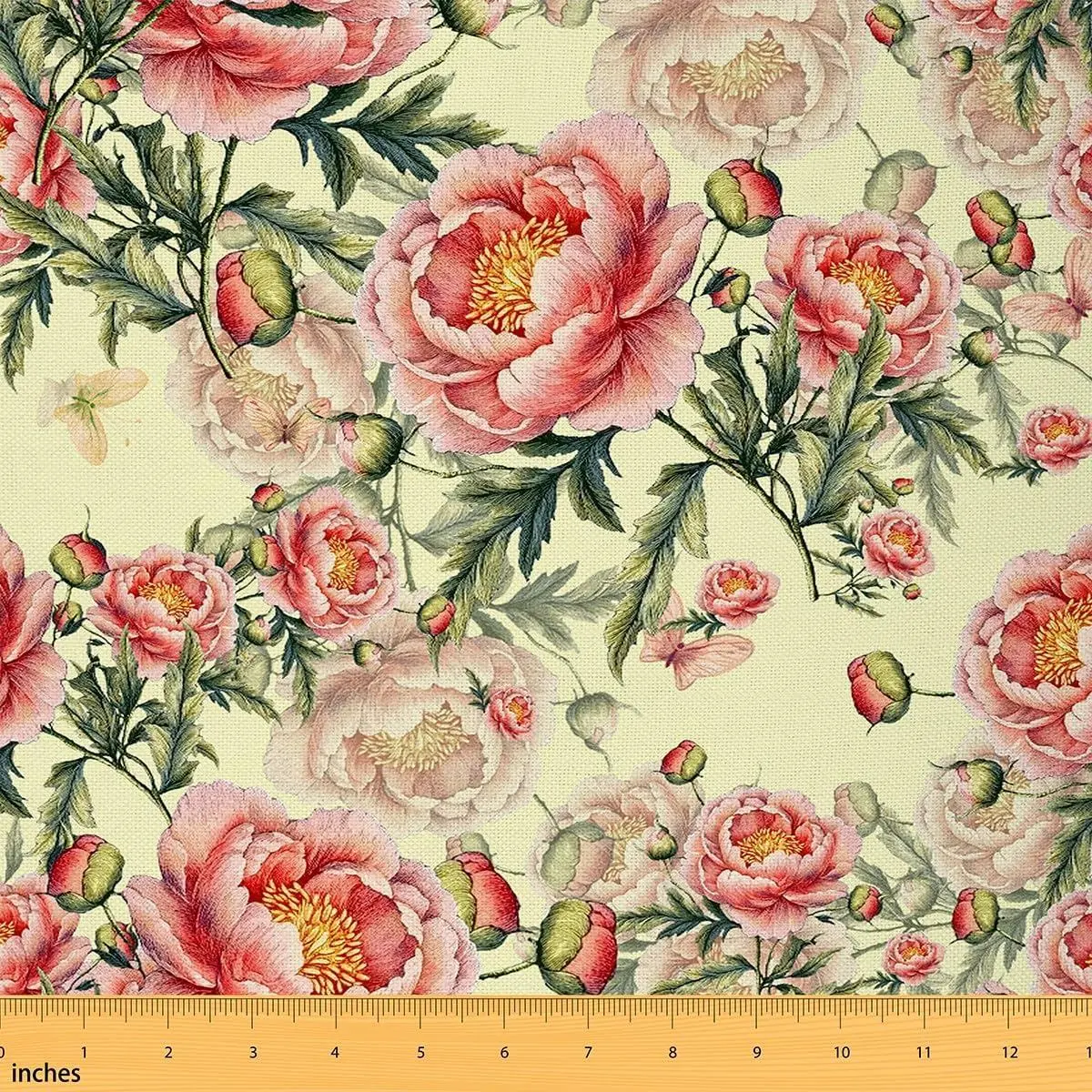 Retro Flowers Fabric Pink Wild Blooming Floral No Stretch Sewing Fabric Watercolor Buttefly Vintage Garden Soft Flannel Polyester Fabric Home DIY Projects Pre-Cut
