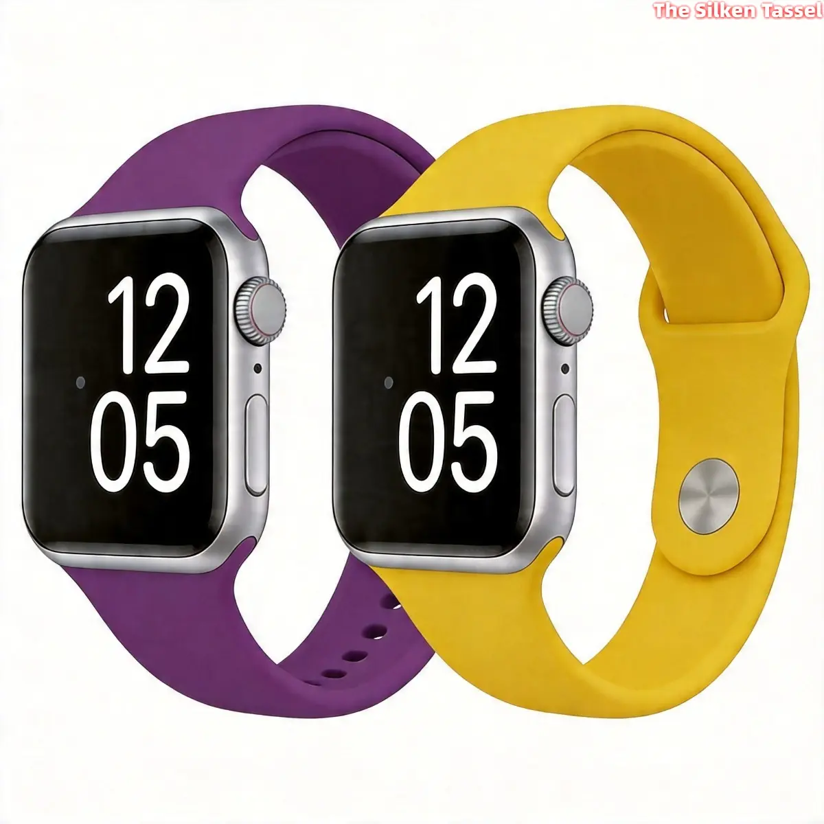 Purple & Yellow Silicone Sports Smart Watch Strap - Compatible with Apple Watch Series 2,3,4,5,6,7,8,9,10,11,SE - Band Only, Wearable Tech Accessories for DIY Bag Accessories tiktokshopbacktoschool