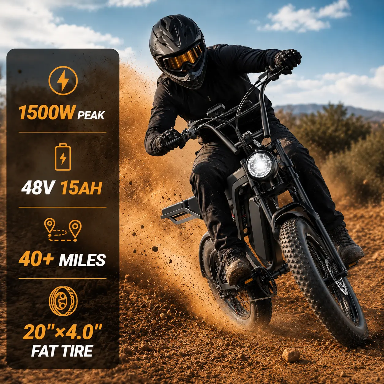 Adult Electric Commuter Ebike - 1500W Peak Power, 30+MPH Max Speed, 40-70 Mi Range, Full Suspension, 20"×4.0" Fat Tires, 48V 15AH Removable Battery, All-Terrain, UL 2849 Certified Energy-Saving built-in