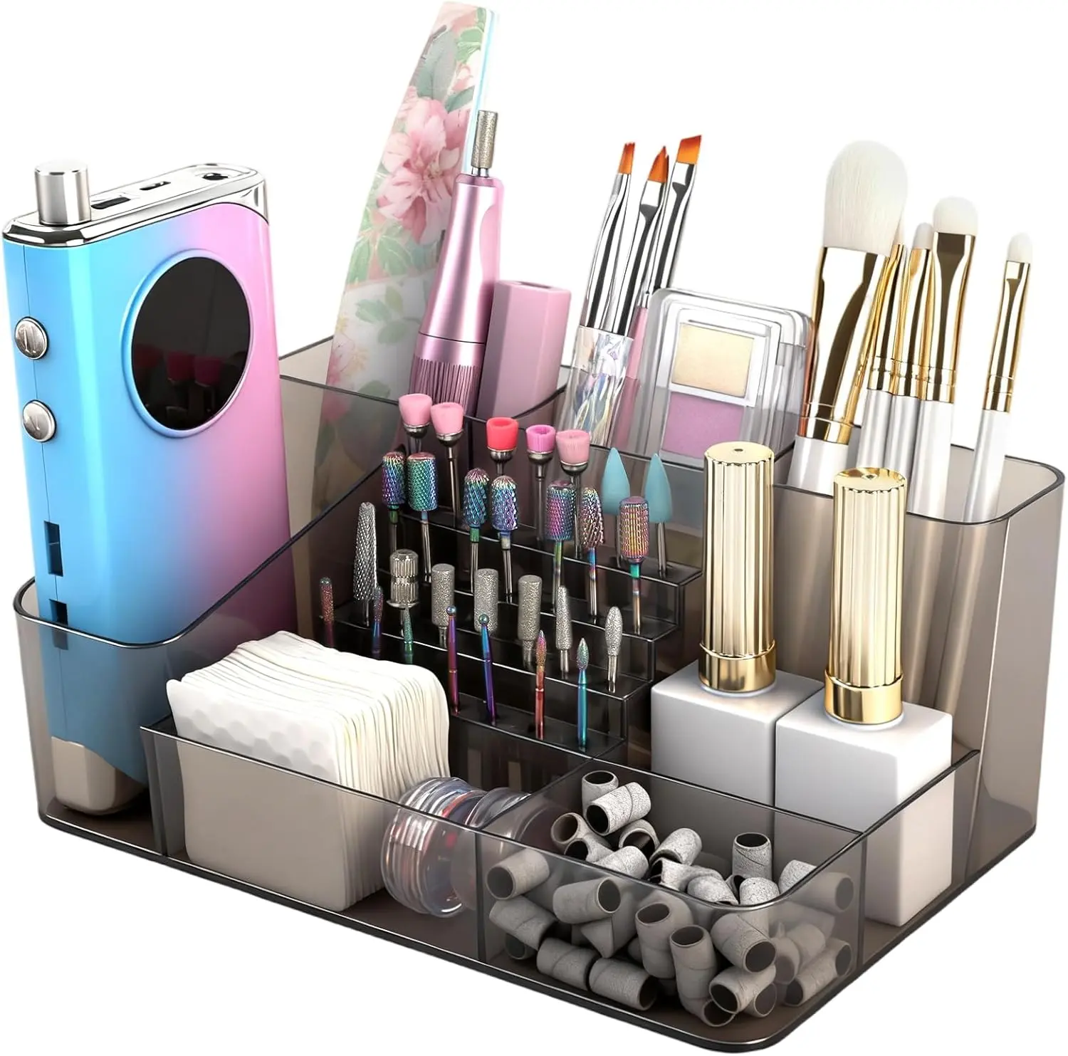 Nail Drill Machine & Nail Drill Holder,Makeup Organizer,28 Holes Acrylic Drill Bit Holder for Nails,Professional Nail Organizer and Storage Box Case(Not Including Nail Drill Machine & Bit)