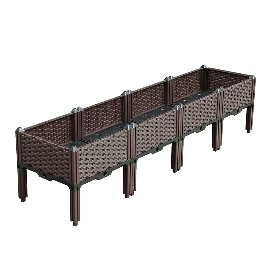 HomeRoots 569542 16 in. Dark Brown Plastic Rectangular Planter Box - Versatile Indoor Outdoor Boxes, Large Outdoor Storage Solution