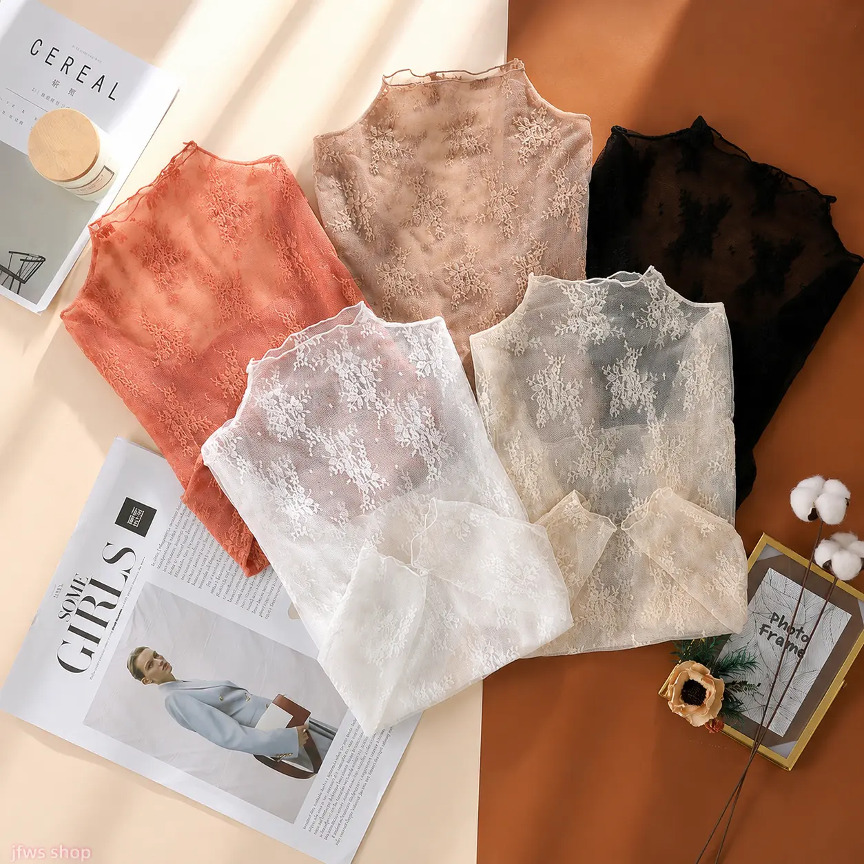 5 Pack 2026 New Spring Autumn Lace Mesh Long Sleeve Tight Fitting Top for Women Sexy Inner Wear with Soft Breathable Stretchy Fabric Lightweight Versatile Daily Outfit Layering Closet Essential Fashion Gift US Design