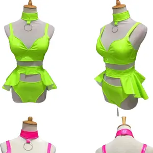 Bar Costume Sexy Fluorescent Elastic Patent Leather Dress Clothes Womenswear Collar