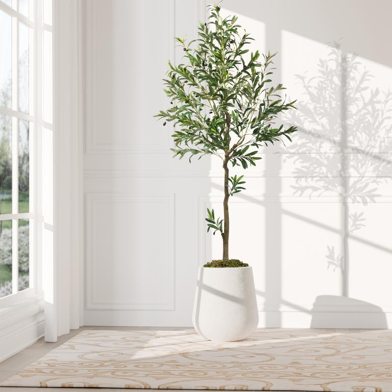 Artificial Olive Tree, Fake Indoor Plants , 6/7/8 Feet Tall- Realistic Large Simulated Potted Tree - Vintage Modern Home Decor For Home Office, Bedroom And Living Room, Thanksgiving Decoration