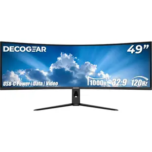 Deco Gear DGSKY49 49" Curved Ultrawide 32:9 R1000 Monitor | 5120×1440 Dual QHD | 120 Hz | USB-C 98 W PD | Adaptive Sync | HDR | KVM | PIP/PBP | DisplayPort 1.4 | HDMI 2.1 | Height Adjustable