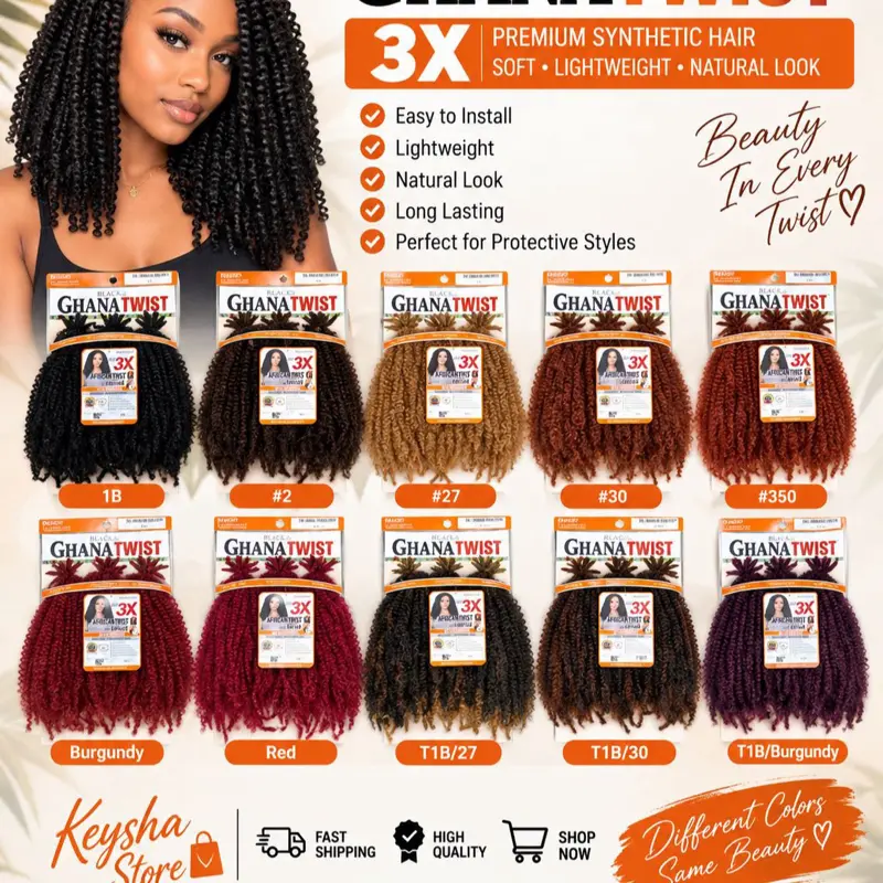 Realistic Ghana Twist 36 Strands 16" Afro Twist Bulk Bug Color Realistic Premium Fiber Easy to Braid