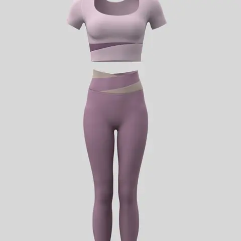 Women's Colorblock Crop Tee & High Waist Leggings Tracksuit Set, Sporty Breathable Comfy Outfits for Yoga Gym Workout Running Clothes, Sporty Style Outfits, Sportswear for Training, Ladies Sportswear for All Seasons