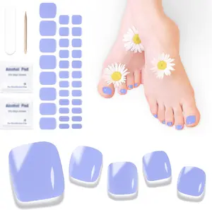Semi Cured Gel Pedicure Strips | 32pcs K Blue Gel Toenail Stickers for Women Girls Works with Any UV Lamps Includes Nail Pads Nail File & Wood Stick