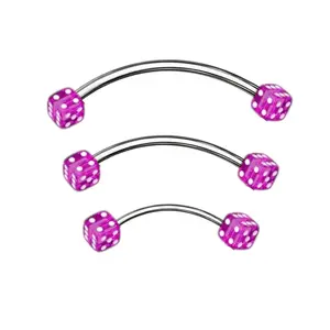 16G Acrylic Dice End Curved Barbell Bar Snake Eyes Tongue Surgical Steel and Grade Titanium Piercing Jewelry