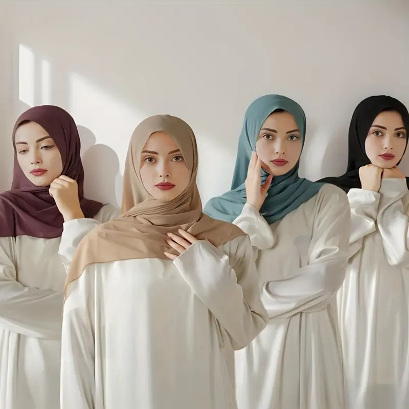 1pc Middle Eastern Arabian Ramadan Women’s Chiffon Hijab Scarf - Soft, Smooth, Breathable, Elastic Pullover Headscarf in Solid Colors (Burgundy, Beige, Light Brown, Dark Blue-Gray, White, Purple, Black) for Sun Protection and Style, Ramadan Headscarf |