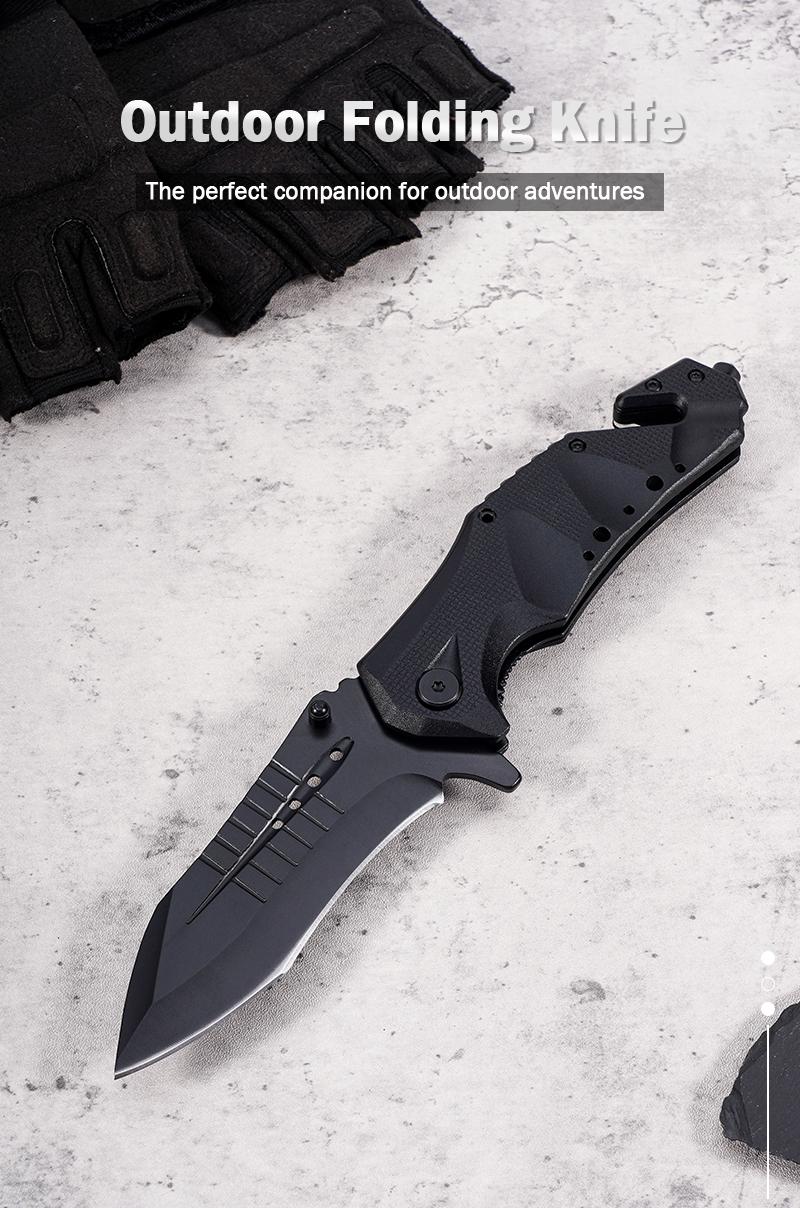 EDC multifunctional tactical outdoor folding knife with a G10 ergonomic handle; convenient pocket/belt clip for easy carry; outdoor cutting tool designed specifically for climbing and fishing; an essential item for camping and hiking.