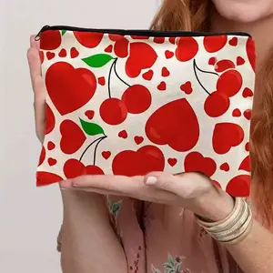 Heart Cherry Makeup Bag Valentine's Day Gift, Multifunctional Portable Storage Pouch, Cosmetic Organizer, 1pc Heart Design, Travel Cosmetic Bags