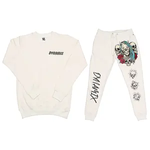 DYX Off White Unisex Streetwear Crew Neck Sweat suit Set Sweatshirt & Joggers