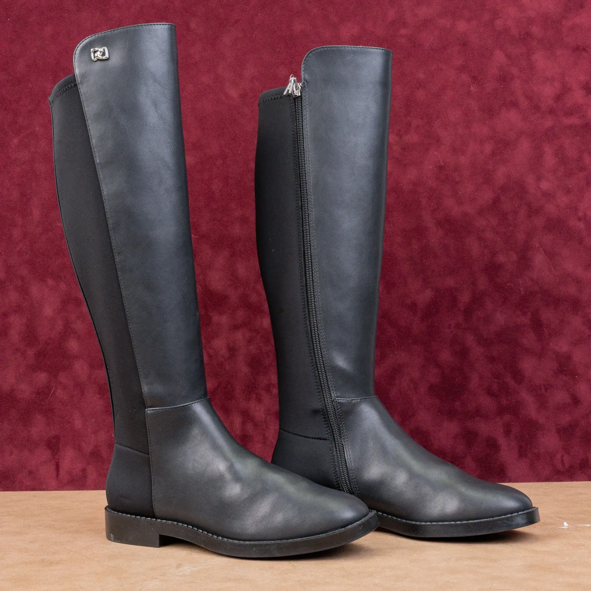 Aerosoles Women Trapani Black Fabric Comfortable Zip Riding Knee Boots sz 7