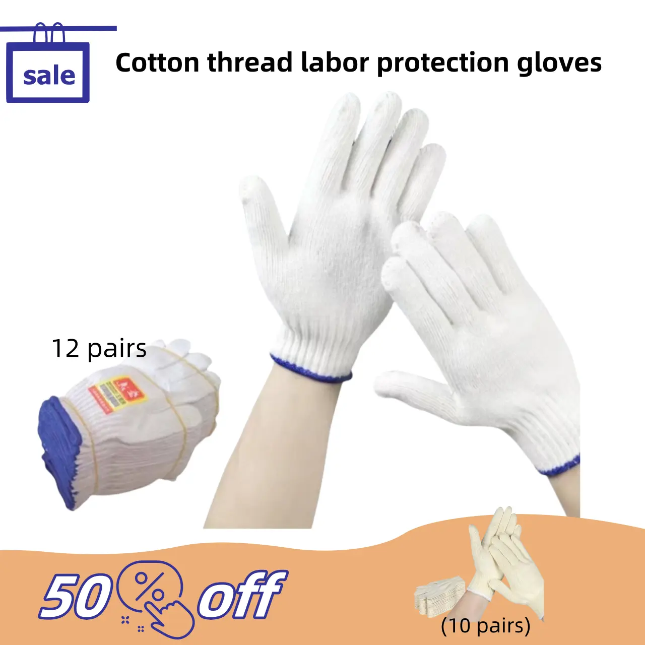 Cotton Thread Labor Protection Gloves 12/10 Pairs Men's & Women's Workplace Encrypted Anti-Slip Soft Moisture Absorption Breathable Work Gloves Suitable Breathability