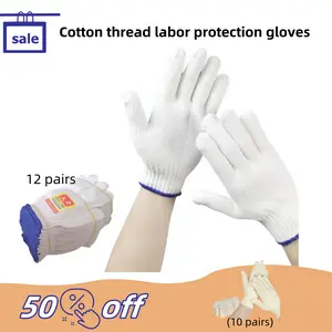 Cotton Thread Labor Protection Gloves 12/10 Pairs Men's & Women's Workplace Encrypted Anti-Slip Soft Moisture Absorption Breathable Work Gloves Suitable Breathability