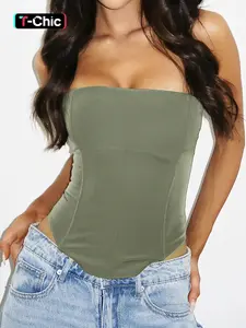 Women's Plain Asymmetrical Hem Tube Top, Casual Fashion Comfy Lace Up Sleeveless Strapless Top for Daily Outdoor Wear, Ladies Clothes for All Seasons, Womenswear