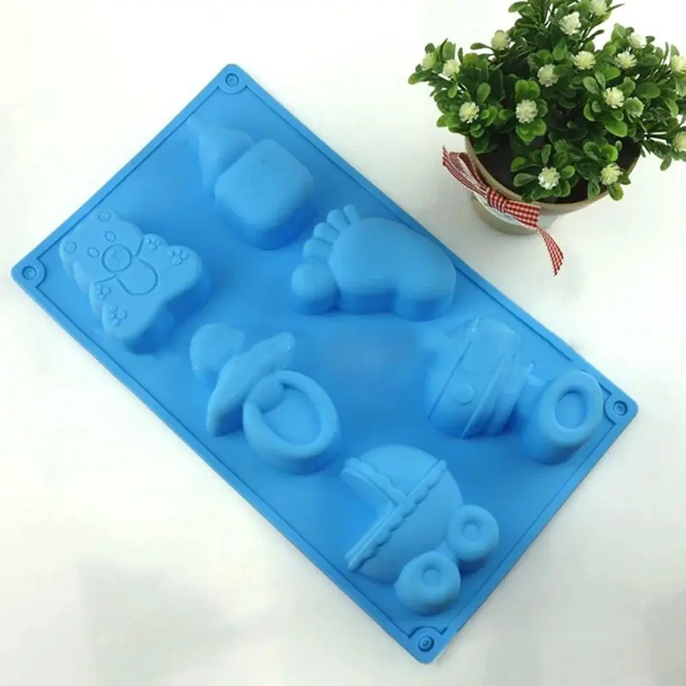 6-grid Silicone Cake Mold, Baby Foot Carriage Bottle Toy Silicone Mold, DIY Baking Mold For Chocolate Hand Soap, Chocolate Molds Silicone, Bakeware, Silicone Cake Pan, Baking Tools