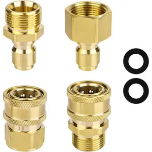 4pcs M22-15mm to 1/4in Pressure Washer Adapter Set, Washer Adapter to 1/4in Fast Connect & Quick Disconnect Pressure Washer Fast Connector Kit for Washer Hose Pump 5000 PSI